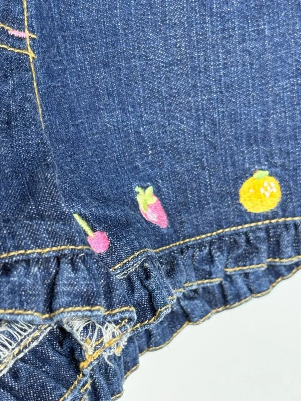 Gymboree Girls 12–18 Months Denim Shorts Fruit Embroidered Ruffle Hem